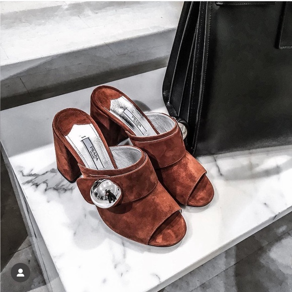 Prada Suede Mules with 10 cm Block Heel